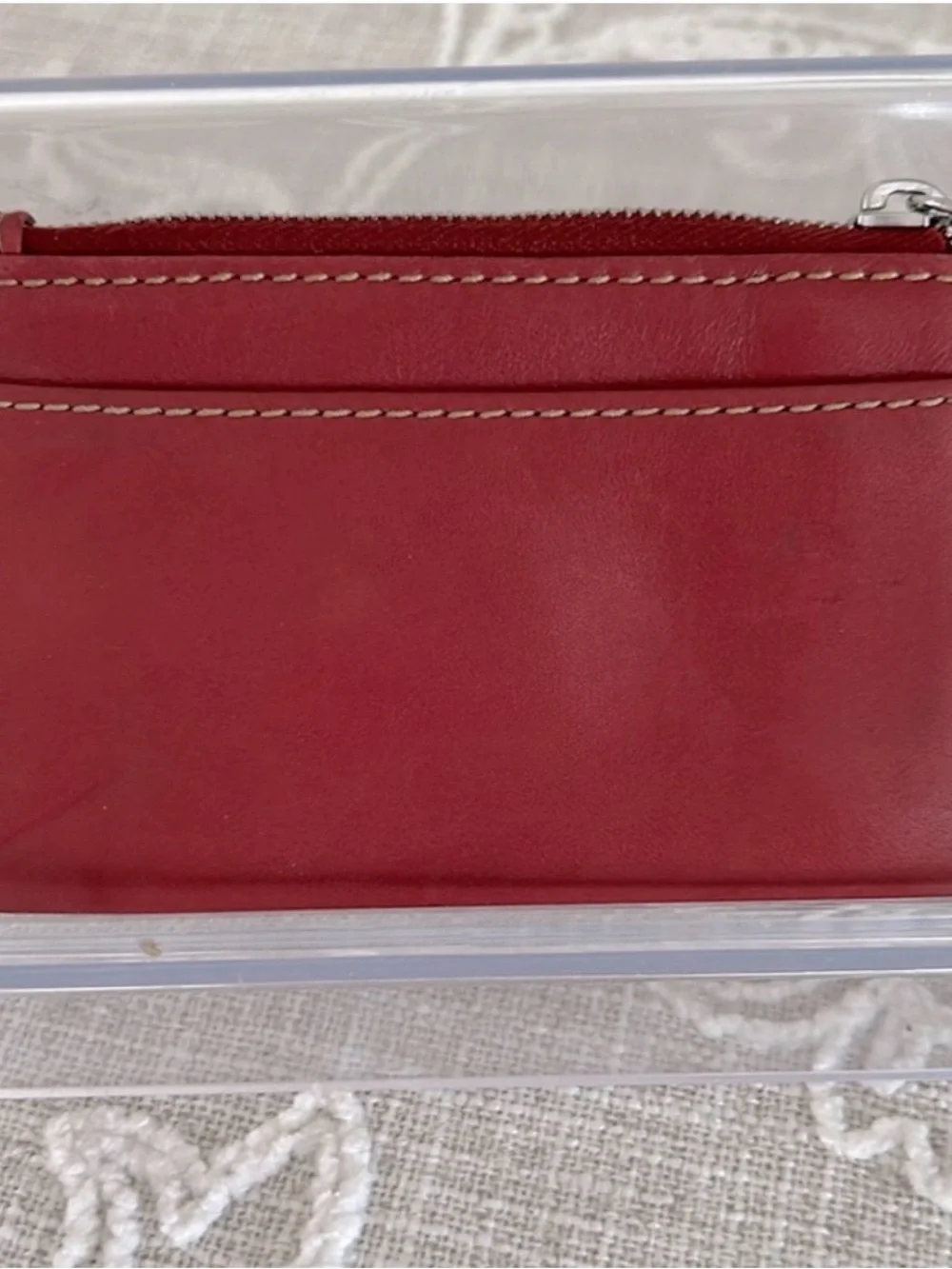 Coach Red Leather Card Holder Wallet With Key Ring